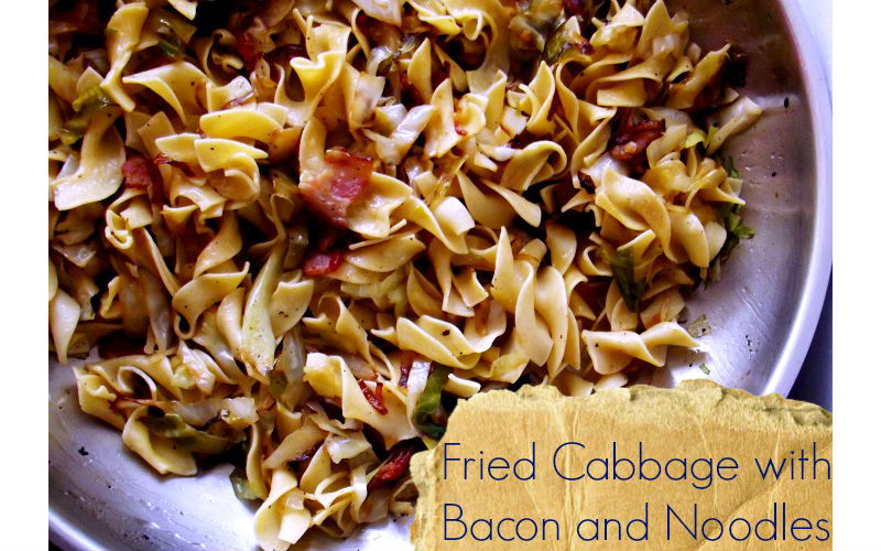 Fried Cabbage with Bacon and noodles