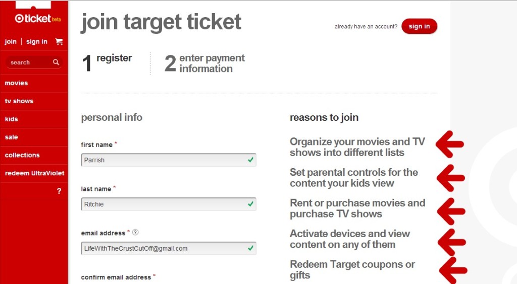 Target Ticket register page #shop #cbias