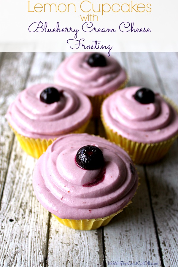 Lemon Cupcakes with Blueberry Cream Cheese Frosting