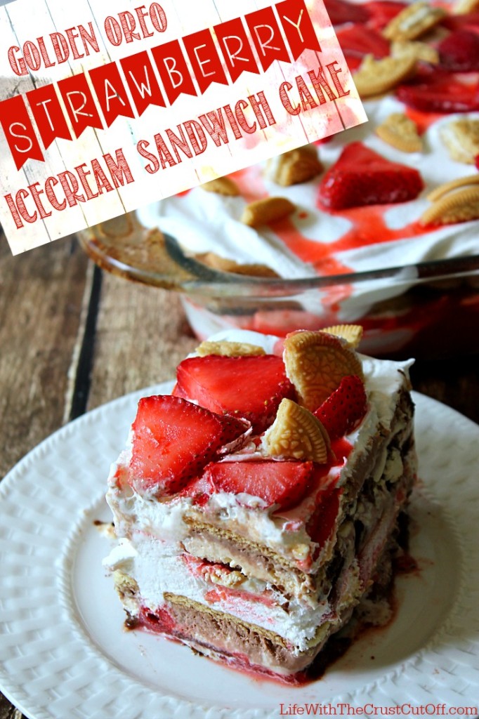 Golden Oreo Strawberry Ice Cream Sandwich Cake