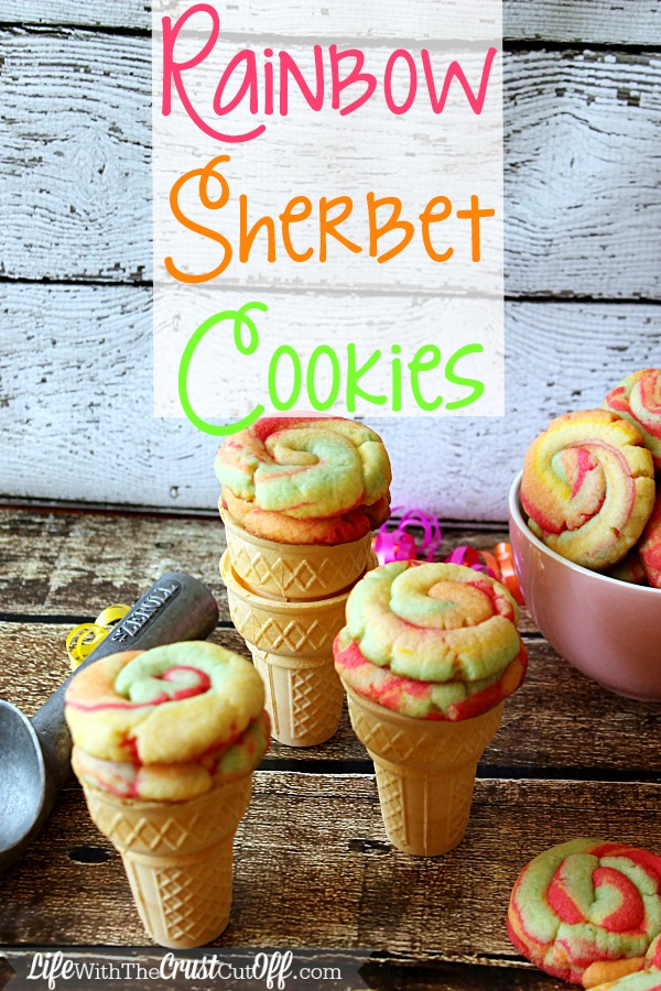 Rainbow Sherbet Cookies in Cones