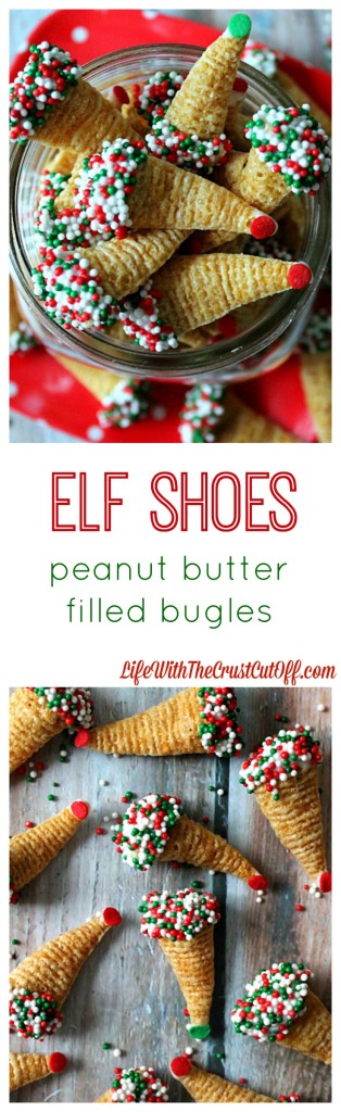 Elf Shoes (Peanut Butter Filled Bugles)  The easiest most addicting holiday snack!