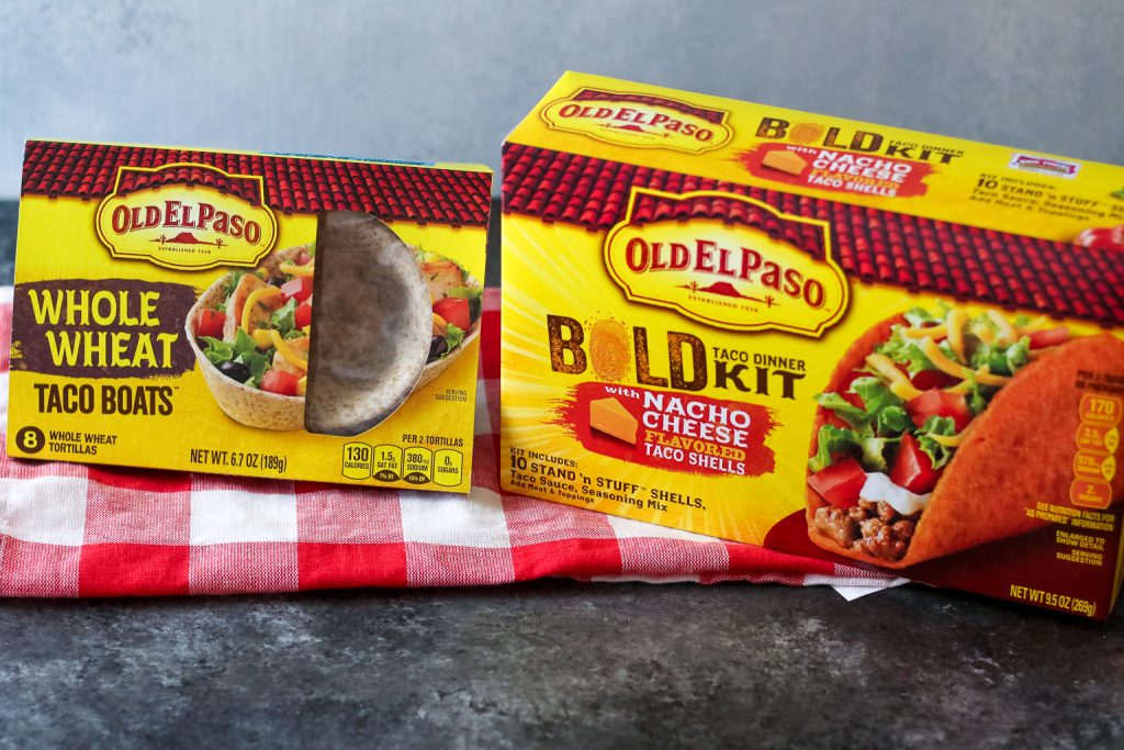Old El Paso, Whole Wheat Tortilla Taco Boats and Old El Paso, Bold Taco Dinner Kit with Nacho Cheese Tacos (1 of 1)